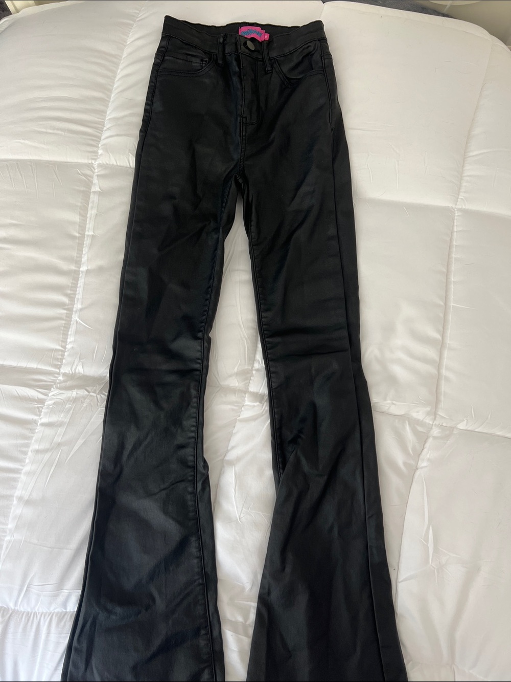 Edikted Black Pleather Flare Jeans
